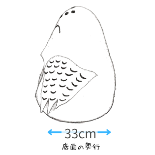 横から見た図。奥行きのおおまかなサイズです